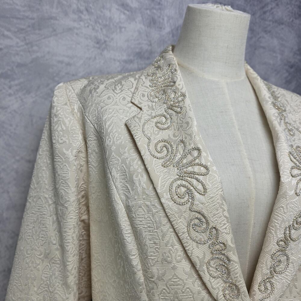 Vintage Hobby Horse Blazer Womens Large Cream Brocade Beaded Metallic Made USA - Picture 3 of 16